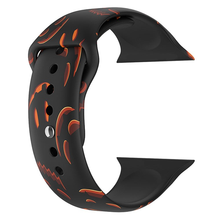 For Apple Watch Series 10 42mm / 9 8 7 41mm / 6 5 4 SE SE (2022) SE (2023) 40mm / 3 2 1 38mm Halloween Pattern Silicone Watch Band Replacement Wrist Strap, Size: S / M - Black Pumpkins