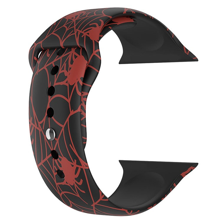 For Apple Watch Series 10 46mm / Ultra 2 Ultra 49mm / Series 9 8 7 45mm / SE (2023) SE (2022) SE 6 5 4 44mm / 3 2 1 42mm Halloween Pattern Watch Band Silicone Wrist Strap, Size: S / M - Red Spiders