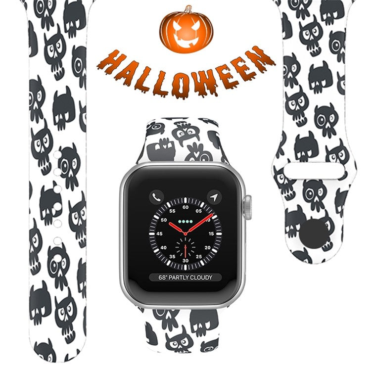 For Apple Watch Series 10 46mm / Ultra 2 Ultra 49mm / Series 9 8 7 45mm / SE (2023) SE (2022) SE 6 5 4 44mm / 3 2 1 42mm Halloween Pattern Watch Band Silicone Wrist Strap, Size: S / M - Little Devils