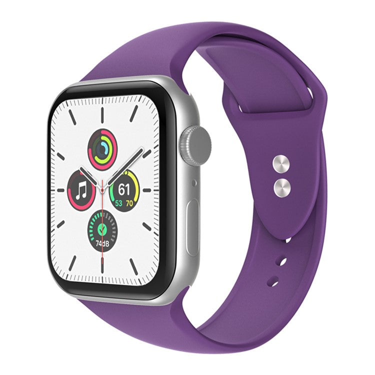 For Apple Watch Series 10 42mm / 9 8 7 41mm / 6 5 4 SE SE (2022) SE (2023) 40mm / 3 2 1 38mm Watch Band Replacement Soft Silicone Sport Strap with Double Buttons Buckle, Size S / M - Purple