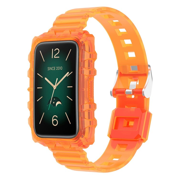 For Xiaomi Mi Band 7 Pro Solid Color Silicone Smart Watch Band with Integrated Watch Case Clear Replacement Wrist Strap - Transparent Orange