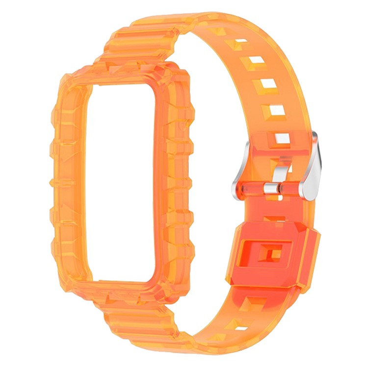 For Xiaomi Mi Band 7 Pro Solid Color Silicone Smart Watch Band with Integrated Watch Case Clear Replacement Wrist Strap - Transparent Orange
