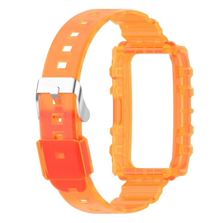 For Xiaomi Mi Band 7 Pro Solid Color Silicone Smart Watch Band with Integrated Watch Case Clear Replacement Wrist Strap - Transparent Orange