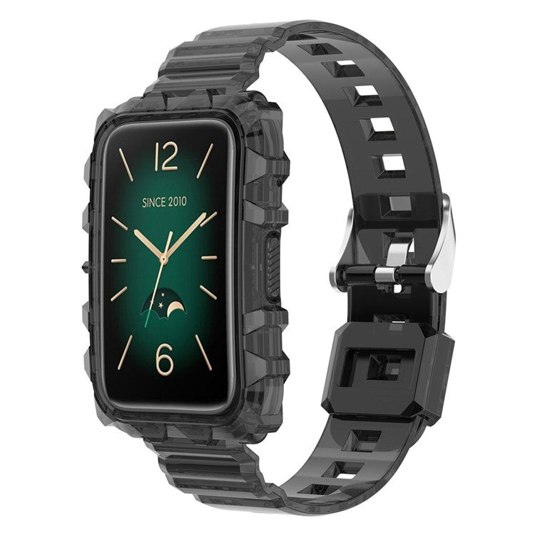 For Xiaomi Mi Band 7 Pro Solid Color Silicone Smart Watch Band with Integrated Watch Case Clear Replacement Wrist Strap - Transparent Black