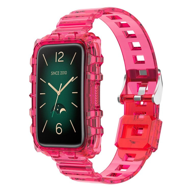 For Xiaomi Mi Band 7 Pro Solid Color Silicone Smart Watch Band with Integrated Watch Case Clear Replacement Wrist Strap - Transparent Rose