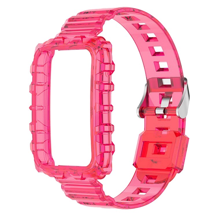 For Xiaomi Mi Band 7 Pro Solid Color Silicone Smart Watch Band with Integrated Watch Case Clear Replacement Wrist Strap - Transparent Rose