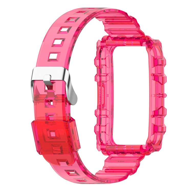 For Xiaomi Mi Band 7 Pro Solid Color Silicone Smart Watch Band with Integrated Watch Case Clear Replacement Wrist Strap - Transparent Rose