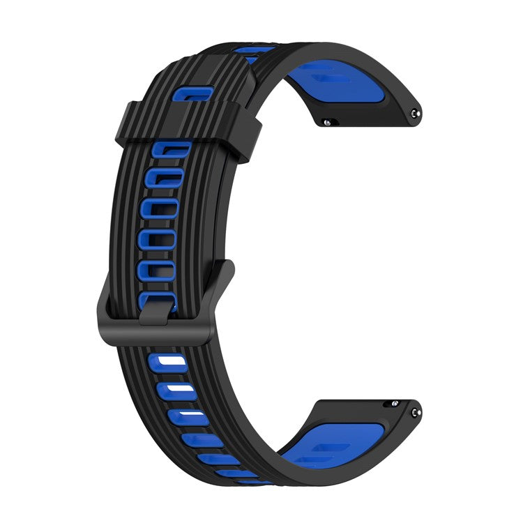 For Samsung Galaxy Watch 5 Pro 45mm / Huami Amazfit Bip 3 Pro Dual Color 20mm Silicone Watch Band Stripe Design Replacement Strap - Black / Blue