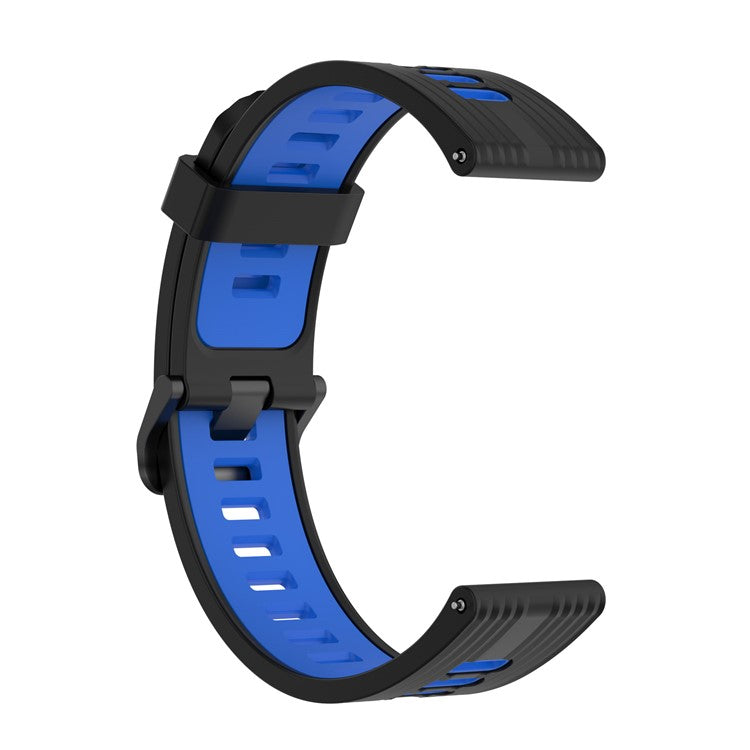 For Samsung Galaxy Watch 5 Pro 45mm / Huami Amazfit Bip 3 Pro Dual Color 20mm Silicone Watch Band Stripe Design Replacement Strap - Black / Blue