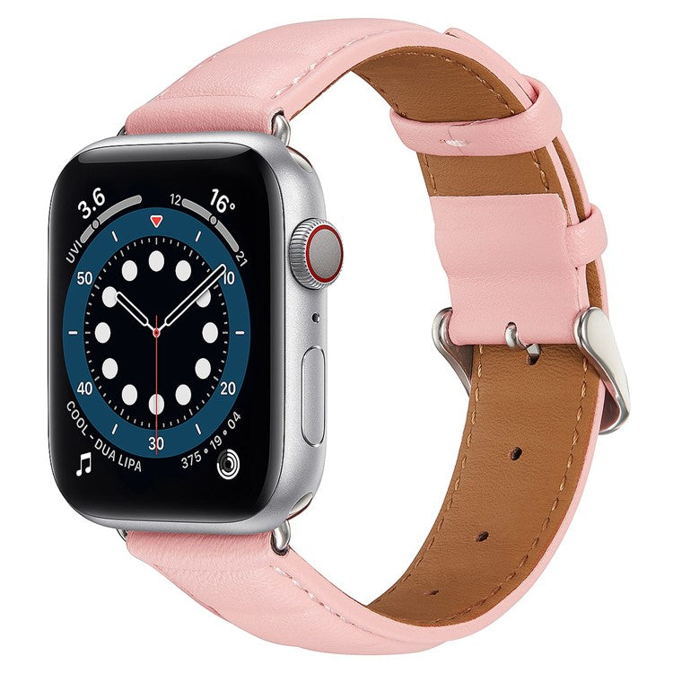 For Apple Watch Series 10 46mm / Ultra 2 Ultra 49mm / 9 8 7 45mm / SE (2023) SE (2022) SE 6 5 4 44mm / 3 2 1 42mm Square Imprinted Texture Genuine Leather Smartwatch Replacement Strap - Pink