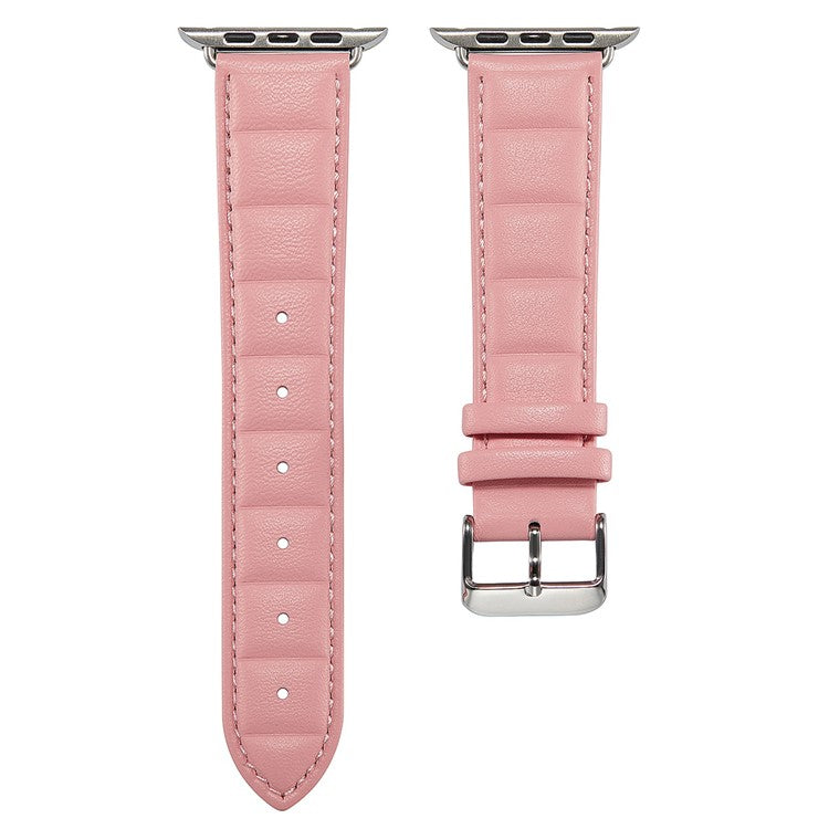 For Apple Watch Series 10 46mm / Ultra 2 Ultra 49mm / 9 8 7 45mm / SE (2023) SE (2022) SE 6 5 4 44mm / 3 2 1 42mm Square Imprinted Texture Genuine Leather Smartwatch Replacement Strap - Pink