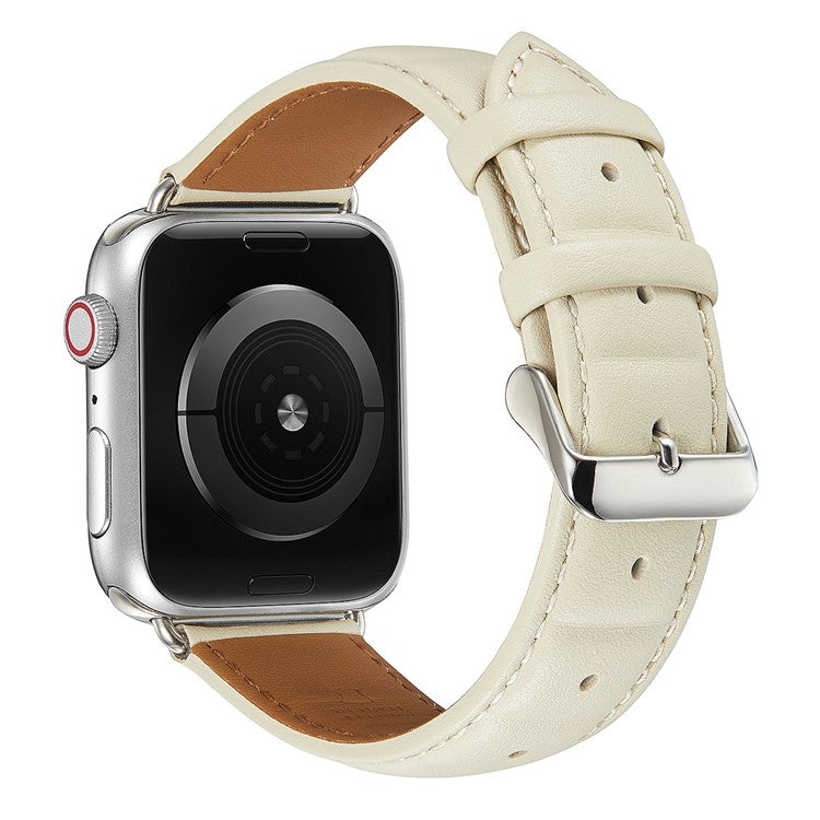 For Apple Watch Series 10 46mm / Ultra 2 Ultra 49mm / 9 8 7 45mm / SE (2023) SE (2022) SE 6 5 4 44mm / 3 2 1 42mm Square Imprinted Texture Genuine Leather Smartwatch Replacement Strap - Beige
