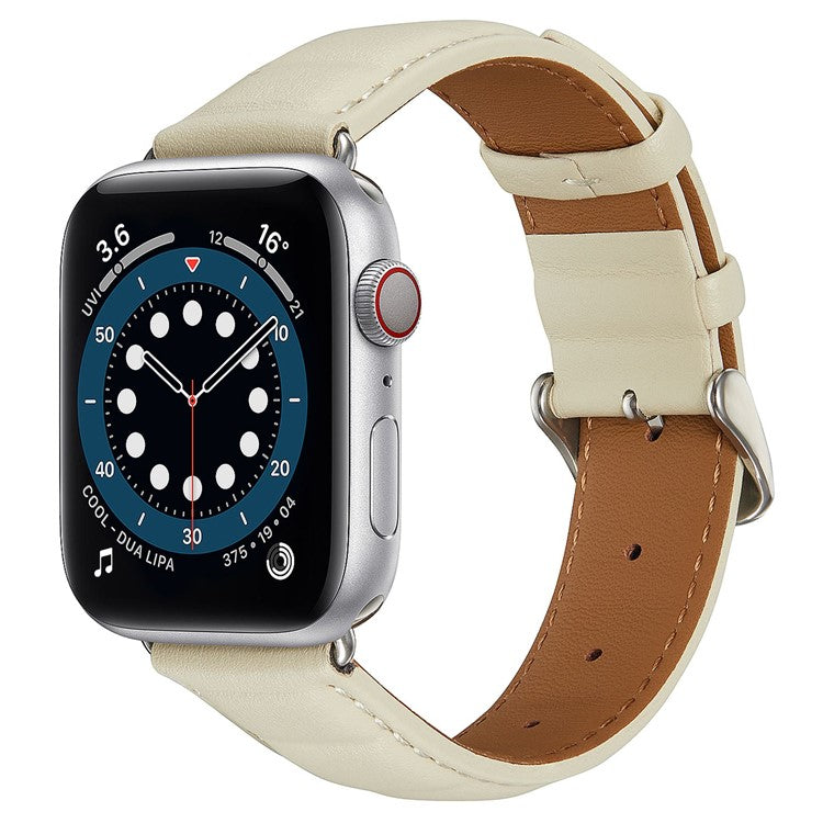 For Apple Watch Series 10 46mm / Ultra 2 Ultra 49mm / 9 8 7 45mm / SE (2023) SE (2022) SE 6 5 4 44mm / 3 2 1 42mm Square Imprinted Texture Genuine Leather Smartwatch Replacement Strap - Beige