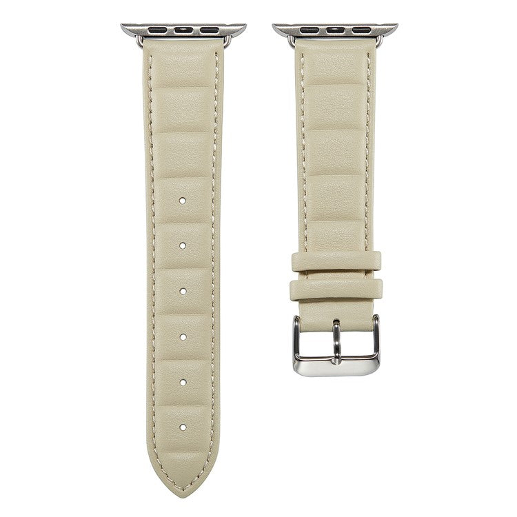 For Apple Watch Series 10 46mm / Ultra 2 Ultra 49mm / 9 8 7 45mm / SE (2023) SE (2022) SE 6 5 4 44mm / 3 2 1 42mm Square Imprinted Texture Genuine Leather Smartwatch Replacement Strap - Beige