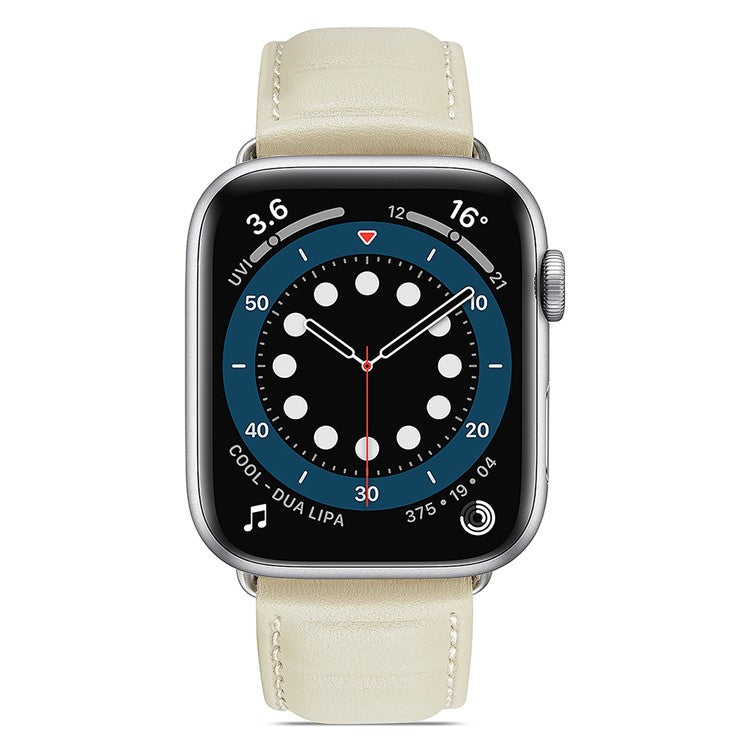 For Apple Watch Series 10 46mm / Ultra 2 Ultra 49mm / 9 8 7 45mm / SE (2023) SE (2022) SE 6 5 4 44mm / 3 2 1 42mm Square Imprinted Texture Genuine Leather Smartwatch Replacement Strap - Beige