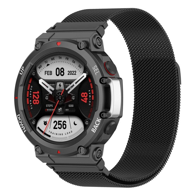 For Huami Amazfit T-Rex 2 Milanese Magnetic Wrist Strap Stainless Steel Mesh Watch Band Strap - Black