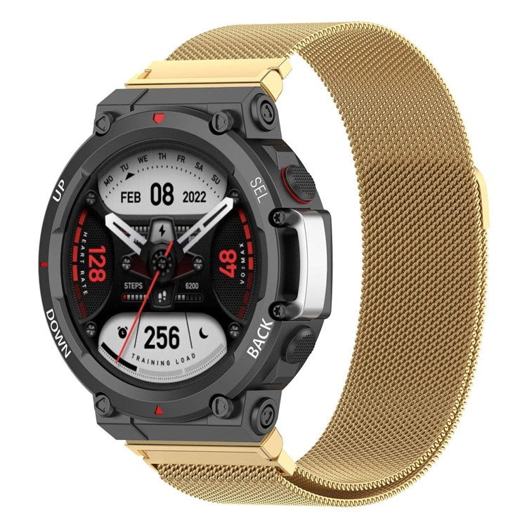 For Huami Amazfit T-Rex 2 Milanese Magnetic Wrist Strap Stainless Steel Mesh Watch Band Strap - Gold