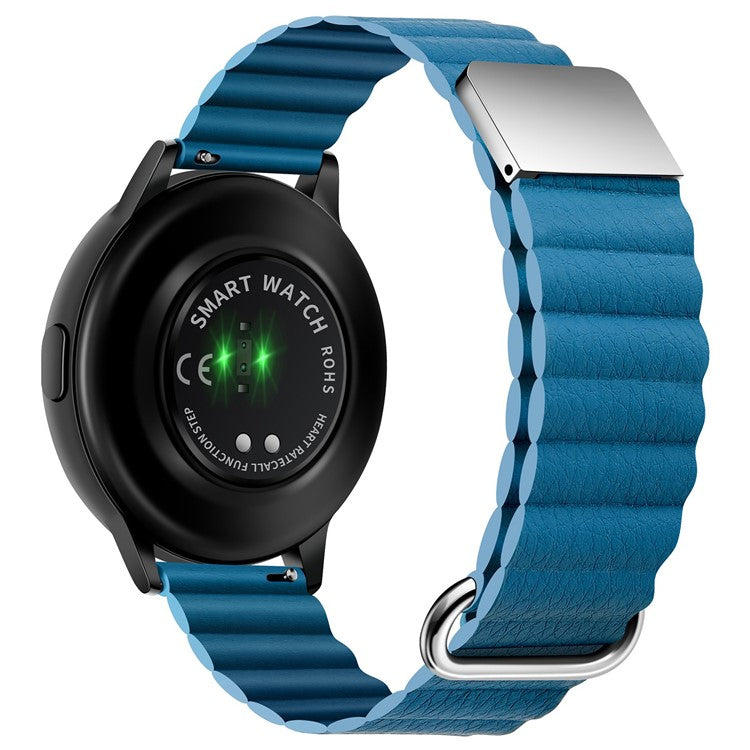For Samsung Galaxy Watch6 40mm 44mm / Watch6 Classic 43mm 47mm / Watch 5 40mm 44mm / 5 Pro 45mm / Watch4 40mm 44mm 20mm Watch Band Genuine Leather Magnetic Strap - Silver / Blue