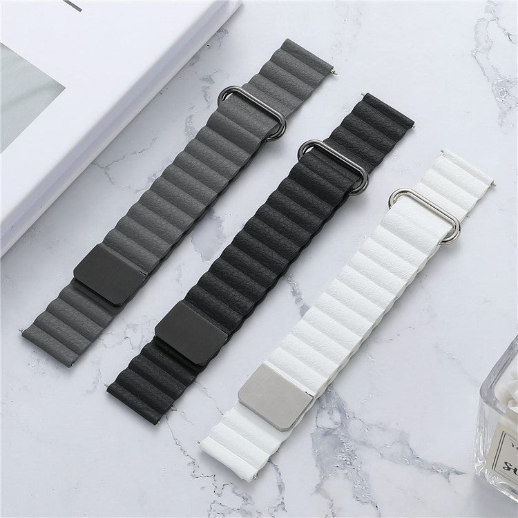 For Samsung Galaxy Watch6 40mm 44mm / Watch6 Classic 43mm 47mm / Watch 5 40mm 44mm / 5 Pro 45mm / Watch4 40mm 44mm 20mm Watch Band Genuine Leather Magnetic Strap - Silver / Blue
