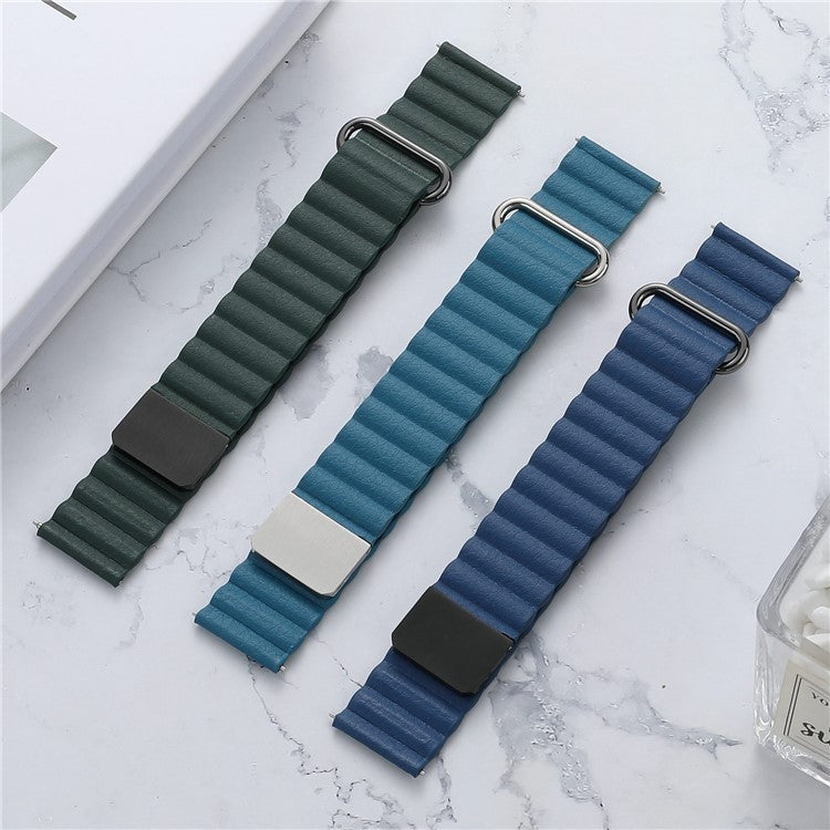For Samsung Galaxy Watch6 40mm 44mm / Watch6 Classic 43mm 47mm / Watch 5 40mm 44mm / 5 Pro 45mm / Watch4 40mm 44mm 20mm Watch Band Genuine Leather Magnetic Strap - Black / Midnight Blue