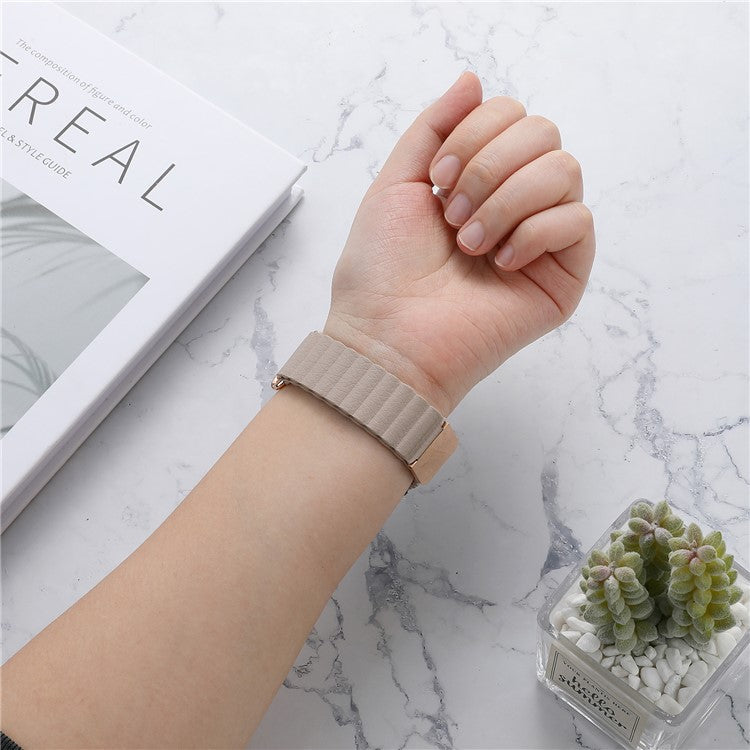 For Samsung Galaxy Watch 5 Pro 45mm / Amazfit Bip3 Pro 20mm Watch Band Genuine Leather Magnetic Strap - Rose Gold / Skin Color