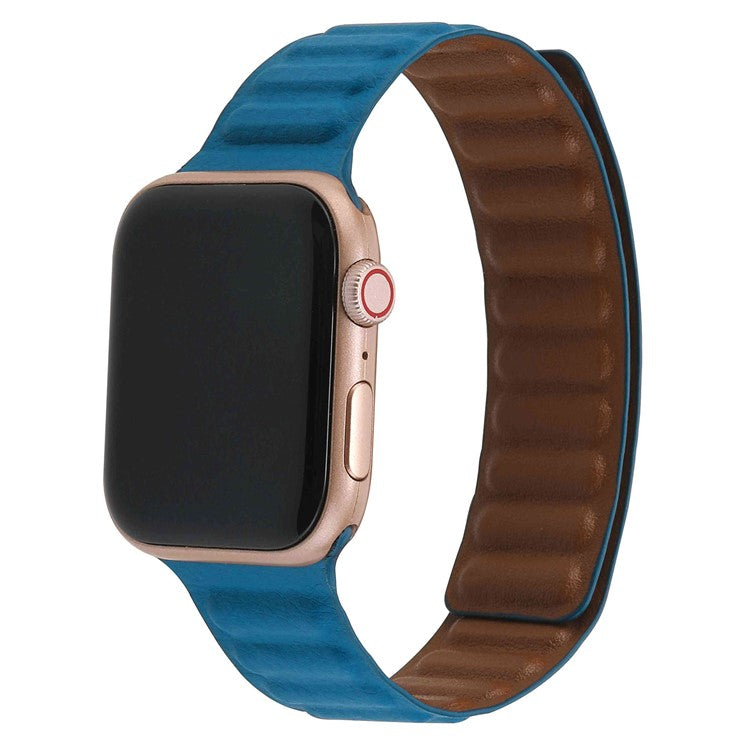 For Apple Watch Series 10 46mm / Ultra 2 Ultra 49mm / 9 8 7 45mm / SE (2023) SE (2022) SE 6 5 4 44mm / 3 2 1 42mm, Magnetic Watch Band Genuine Leather Watch Strap Replacement Parts - Cape Orchid