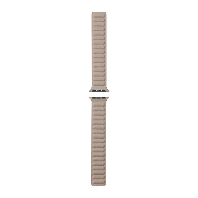 For Apple Watch Series 10 46mm / Ultra 2 Ultra 49mm / 9 8 7 45mm / SE (2023) SE (2022) SE 6 5 4 44mm / 3 2 1 42mm, Magnetic Watch Band Genuine Leather Watch Strap Replacement Parts - Khaki