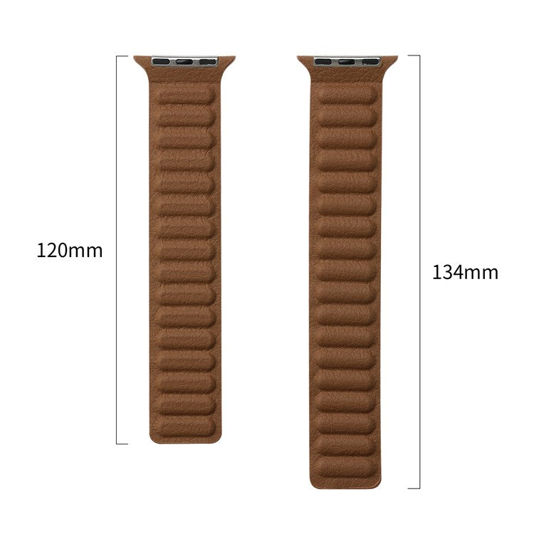 For Apple Watch Series 10 46mm / Ultra 2 Ultra 49mm / 9 8 7 45mm / SE (2023) SE (2022) SE 6 5 4 44mm / 3 2 1 42mm, Magnetic Watch Band Genuine Leather Watch Strap Replacement Parts - Cedar Green