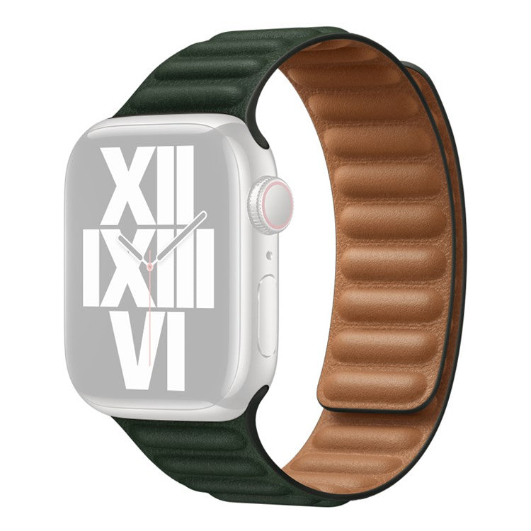 For Apple Watch Series 10 46mm / Ultra 2 Ultra 49mm / 9 8 7 45mm / SE (2023) SE (2022) SE 6 5 4 44mm / 3 2 1 42mm Magnetic Genuine Leather Watch Band Sports Adjustable Wristband - Cedar Green