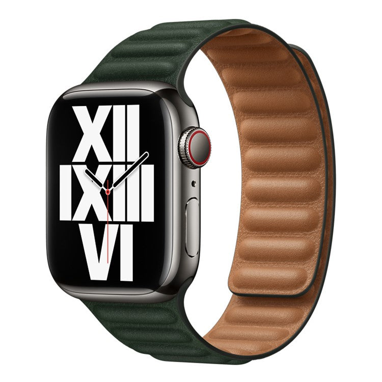 For Apple Watch Series 10 46mm / Ultra 2 Ultra 49mm / 9 8 7 45mm / SE (2023) SE (2022) SE 6 5 4 44mm / 3 2 1 42mm Magnetic Genuine Leather Watch Band Sports Adjustable Wristband - Cedar Green