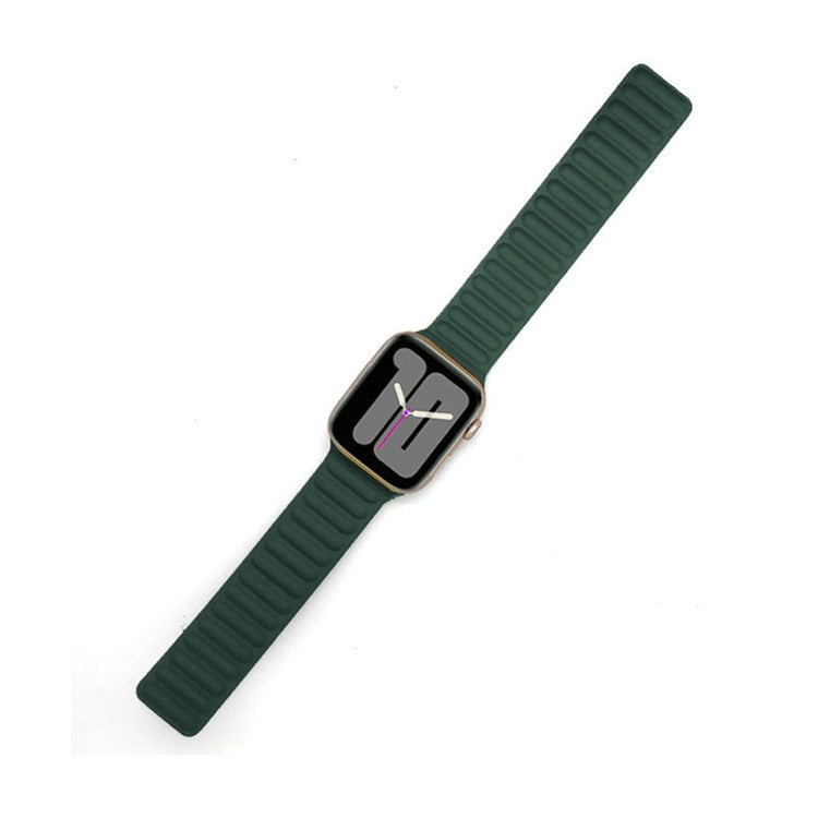 For Apple Watch Series 10 46mm / Ultra 2 Ultra 49mm / 9 8 7 45mm / SE (2023) SE (2022) SE 6 5 4 44mm / 3 2 1 42mm Magnetic Genuine Leather Watch Band Sports Adjustable Wristband - Cedar Green