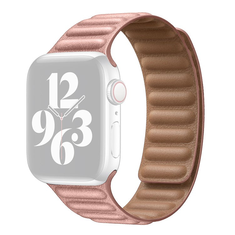 For Apple Watch Series 10 46mm / Ultra 2 Ultra 49mm / 9 8 7 45mm / SE (2023) SE (2022) SE 6 5 4 44mm / 3 2 1 42mm Magnetic Genuine Leather Watch Band Sports Adjustable Wristband - Pink