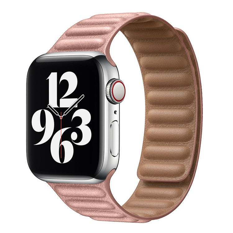 For Apple Watch Series 10 46mm / Ultra 2 Ultra 49mm / 9 8 7 45mm / SE (2023) SE (2022) SE 6 5 4 44mm / 3 2 1 42mm Magnetic Genuine Leather Watch Band Sports Adjustable Wristband - Pink