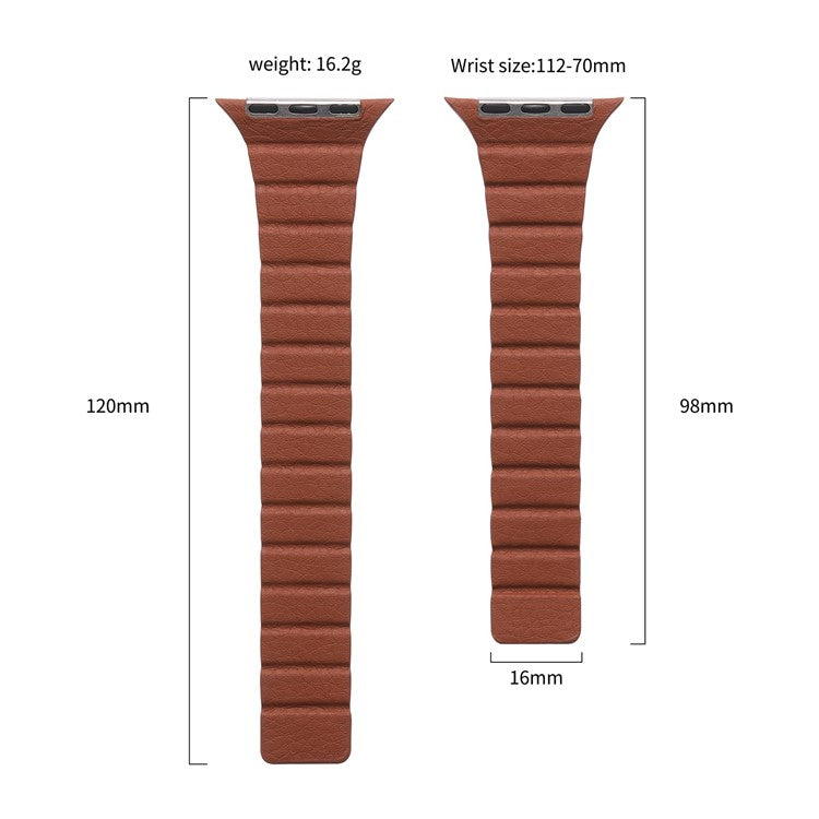 For Apple Watch Series 10 46mm / Ultra 2 Ultra 49mm / 9 8 7 45mm / SE (2023) SE (2022) SE 6 5 4 44mm / 3 2 1 42mm, Magnetic Dual-Color Watch Band Genuine Leather Replacement Watch Strap - Saddle Brown
