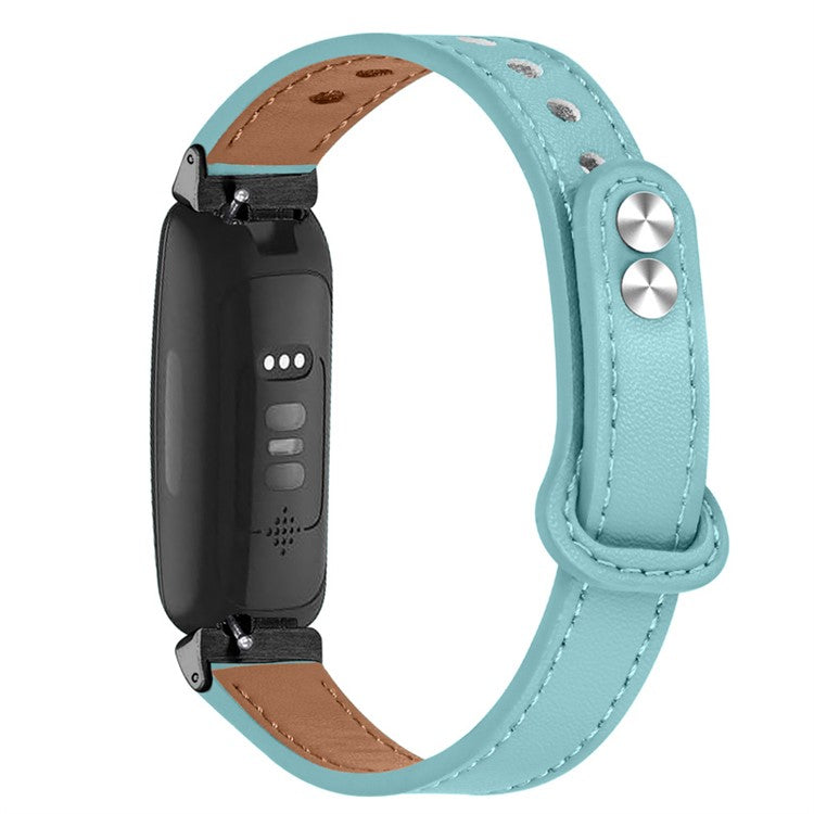 For Fitbit Inspire / Inspire HR / Inspire 2 / Ace 2 Genuine Cowhide Leather Watch Band Double Snap Button Wrist Strap Replacement, Black Connector - Baby Blue