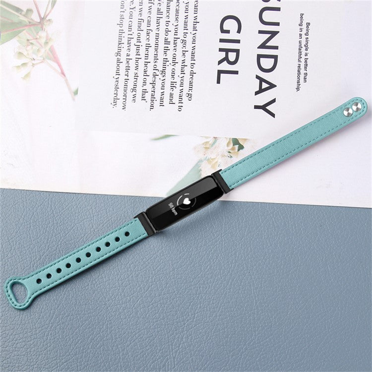 For Fitbit Inspire / Inspire HR / Inspire 2 / Ace 2 Genuine Cowhide Leather Watch Band Double Snap Button Wrist Strap Replacement, Black Connector - Baby Blue