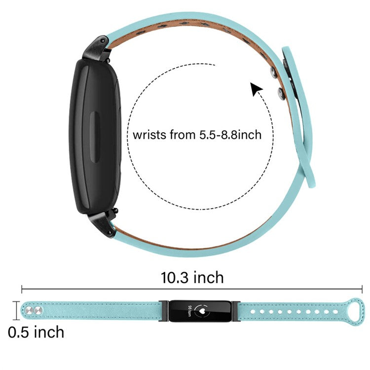 For Fitbit Inspire / Inspire HR / Inspire 2 / Ace 2 Genuine Cowhide Leather Watch Band Double Snap Button Wrist Strap Replacement, Black Connector - Baby Blue