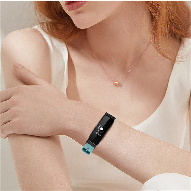 For Fitbit Inspire / Inspire HR / Inspire 2 / Ace 2 Genuine Cowhide Leather Watch Band Double Snap Button Wrist Strap Replacement, Black Connector - Baby Blue