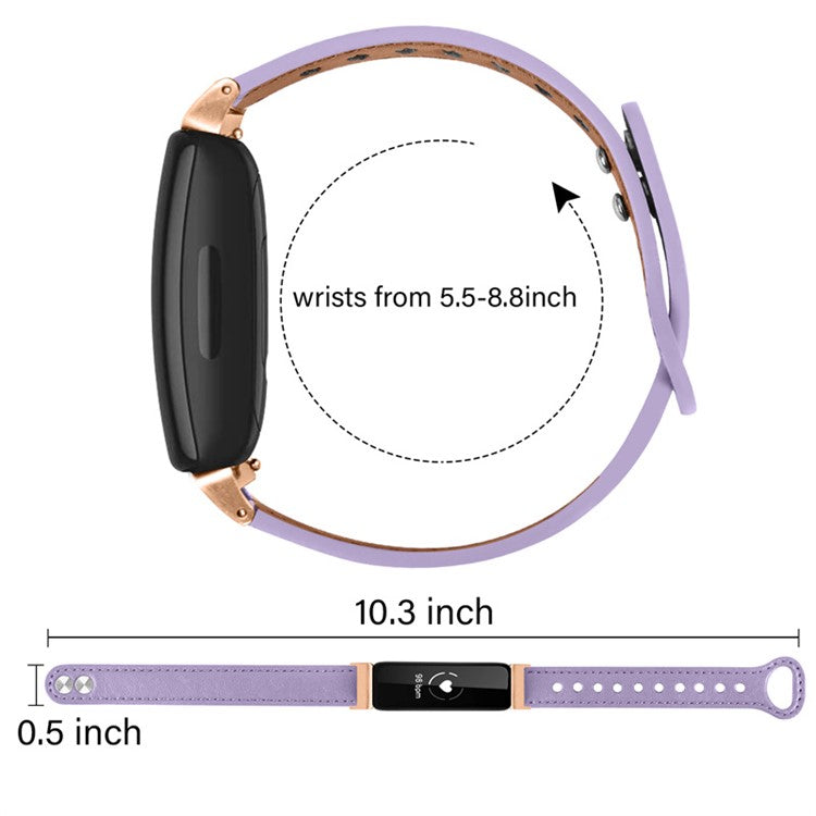 For Fitbit Inspire / Inspire HR / Inspire 2 / Ace 2 Double Snap Button Watch Strap Genuine Cowhide Leather Wrist Band, Rose Gold Connector - Light Purple