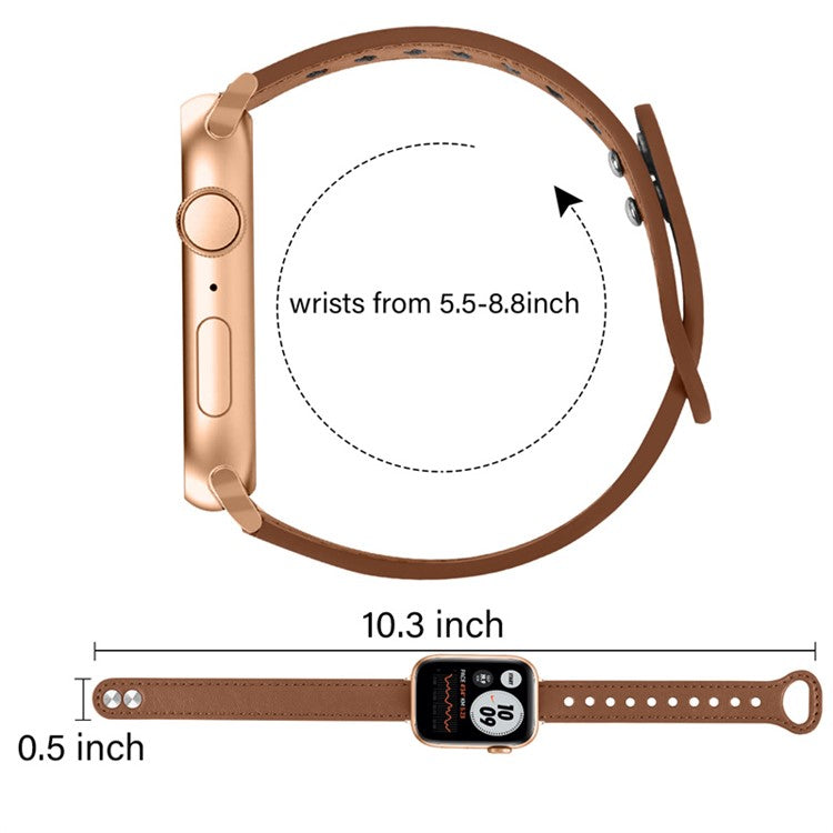 For Apple Watch Series 10 42mm / 9 8 7 41mm / 6 5 4 SE SE (2022) SE (2023) 40mm / 3 2 1 38mm Genuine Cowhide Leather Watch Band Double Rivet Replacement Strap with Connector - Brown