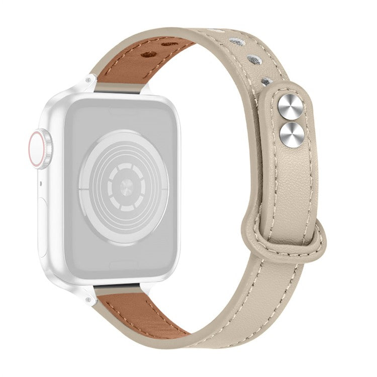 For Apple Watch Series 10 46mm / Ultra 2 Ultra 49mm / 9 8 7 45mm / SE (2023) SE (2022) SE 6 5 4 44mm / 3 2 1 42mm Top Grain Genuine Cowhide Leather Watch Strap with Rose Gold Connector - Ivory White
