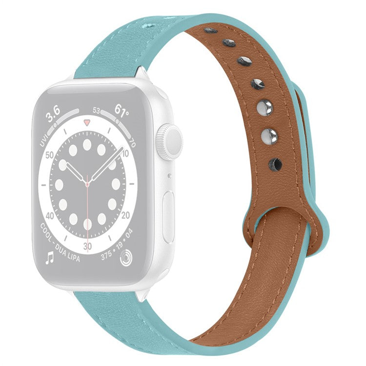 For Apple Watch Series 10 46mm / Ultra 2 Ultra 49mm / 9 8 7 45mm / SE (2023) SE (2022) SE 6 5 4 44mm / 3 2 1 42mm Top Grain Genuine Cowhide Leather Watch Strap with Rose Gold Connector - Baby Blue