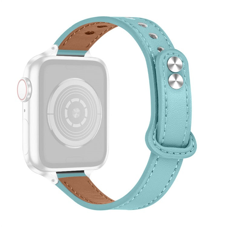 For Apple Watch Series 10 46mm / Ultra 2 Ultra 49mm / 9 8 7 45mm / SE (2023) SE (2022) SE 6 5 4 44mm / 3 2 1 42mm Top Grain Genuine Cowhide Leather Watch Strap with Rose Gold Connector - Baby Blue