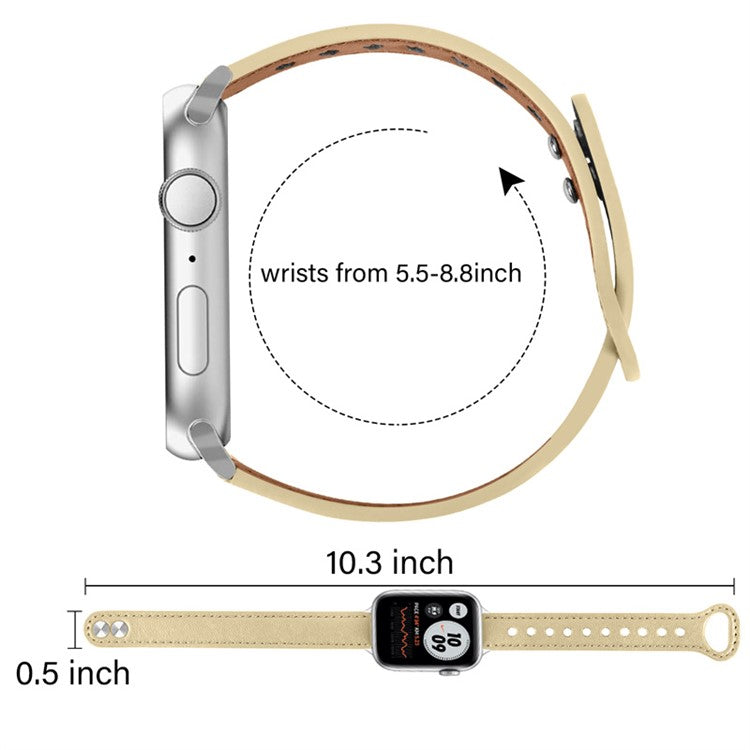 For Apple Watch Series 10 42mm / 9 8 7 41mm / 6 5 4 SE SE (2022) SE (2023) 40mm / 3 2 1 38mm Genuine Cowhide Leather Watch Band with Silver Connector - Light Apricot