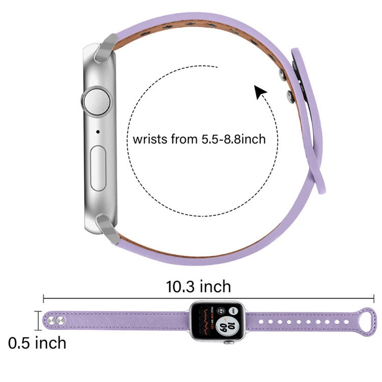 For Apple Watch Series 10 46mm / Ultra 2 Ultra 49mm / 9 8 7 45mm / SE (2023) SE (2022) SE 6 5 4 44mm / 3 2 1 42mm Top Layer Cowhide Quick Release Double Rivet Watch Strap, Black Connector - Light Purple