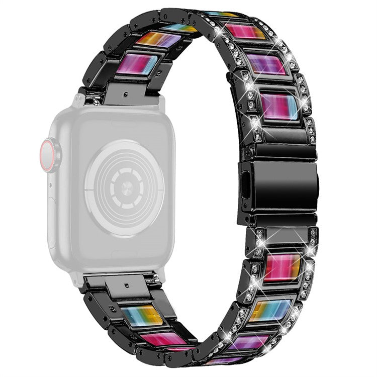 For Apple Watch Series 10 42mm / 9 8 7 41mm / 6 5 4 SE SE (2022) SE (2023) 40mm / 3 2 1 38mm Stainless Steel Watch Band Bling Rhinestone Resin Bracelet Strap Replacement - Black / Colorful