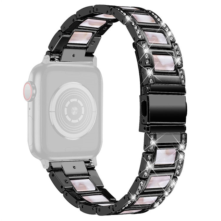 For Apple Watch Series 10 42mm / 9 8 7 41mm / 6 5 4 SE SE (2022) SE (2023) 40mm / 3 2 1 38mm Stainless Steel Watch Band Bling Rhinestone Resin Bracelet Strap Replacement - Black / Pink Mix