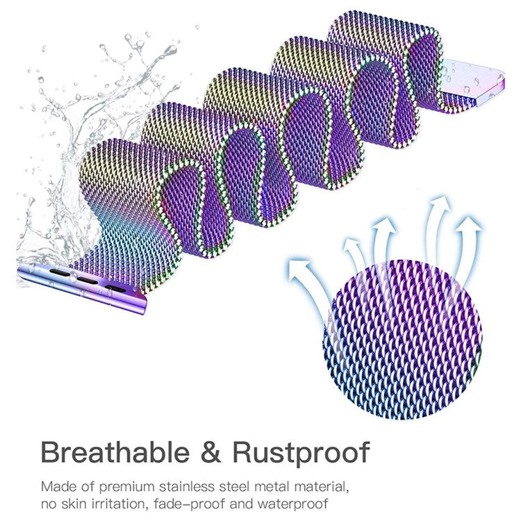 For Apple Watch Series 10 46mm / Ultra 2 Ultra 49mm / Series 9 8 7 45mm / 6 5 4 SE (2023) SE (2022) SE 44mm / 3 2 1 42mm Magnetic Mesh Metal Watch Band Adjustable Clasp Loop Strap - Multi-Color