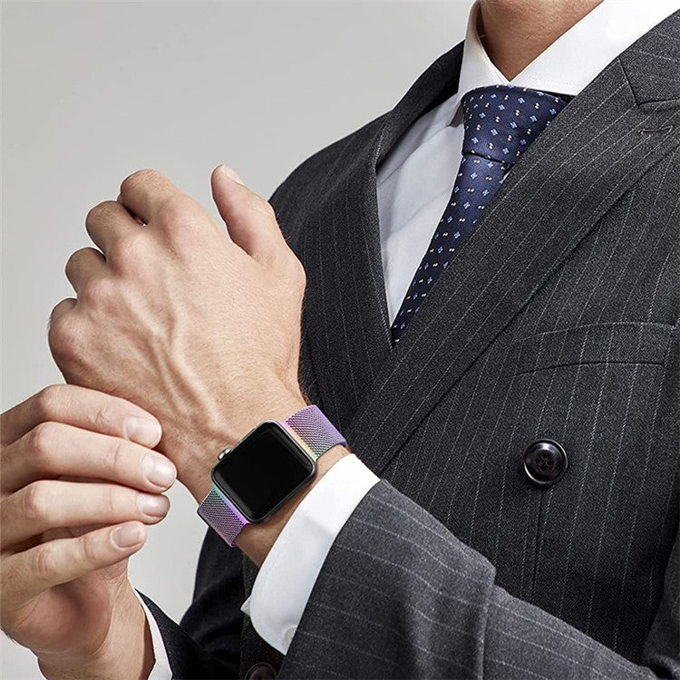 For Apple Watch Series 10 46mm / Ultra 2 Ultra 49mm / Series 9 8 7 45mm / 6 5 4 SE (2023) SE (2022) SE 44mm / 3 2 1 42mm Magnetic Mesh Metal Watch Band Adjustable Clasp Loop Strap - Multi-Color