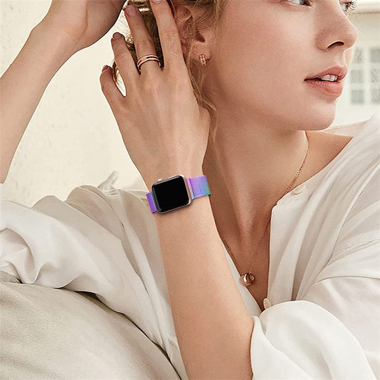 For Apple Watch Series 10 46mm / Ultra 2 Ultra 49mm / Series 9 8 7 45mm / 6 5 4 SE (2023) SE (2022) SE 44mm / 3 2 1 42mm Magnetic Mesh Metal Watch Band Adjustable Clasp Loop Strap - Multi-Color